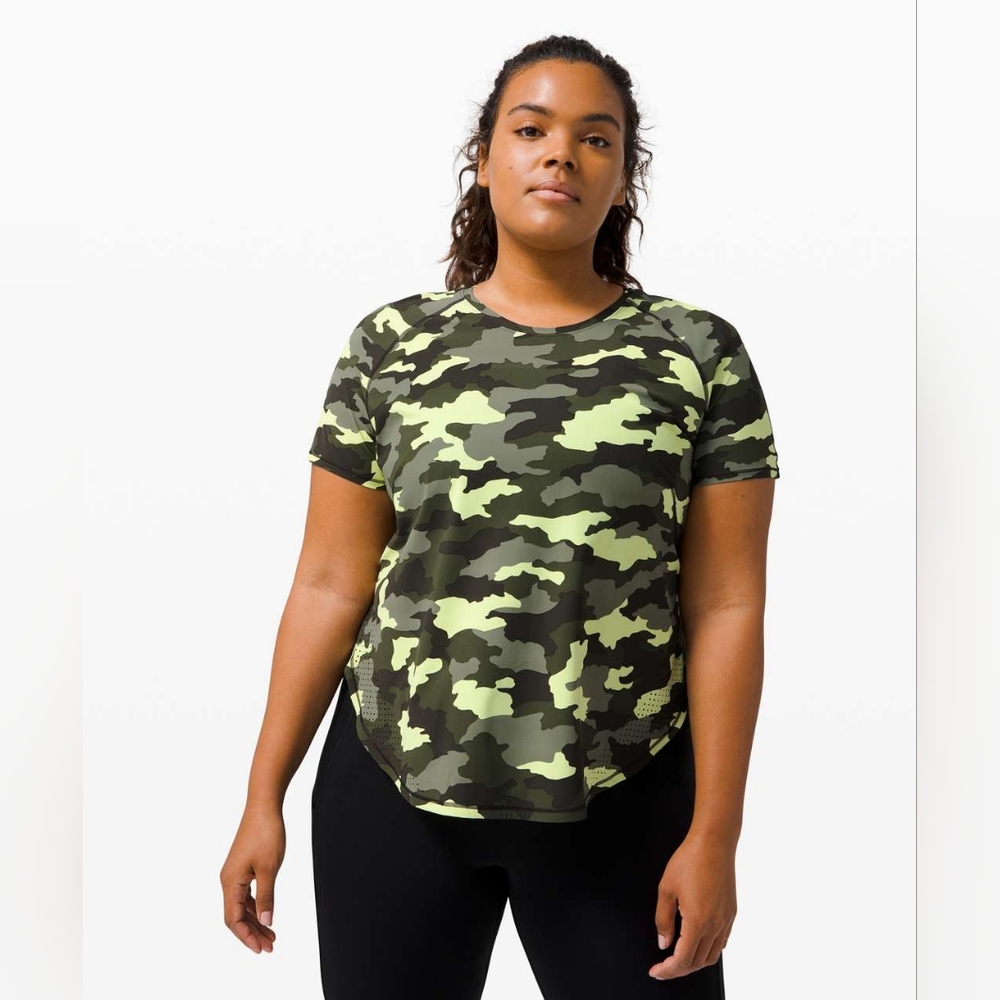 Lululemon UVP Run Short SleeveHeritage 365 Camo Crispin Green Multi